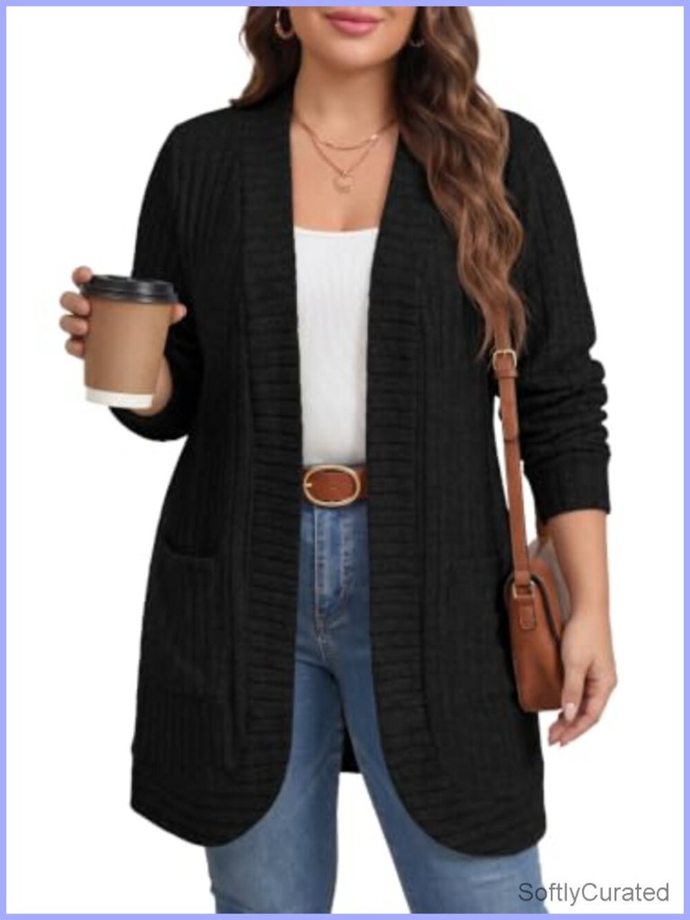 Plus Size Open Front Cardigan Long Sleeve Loose Fit Sweater